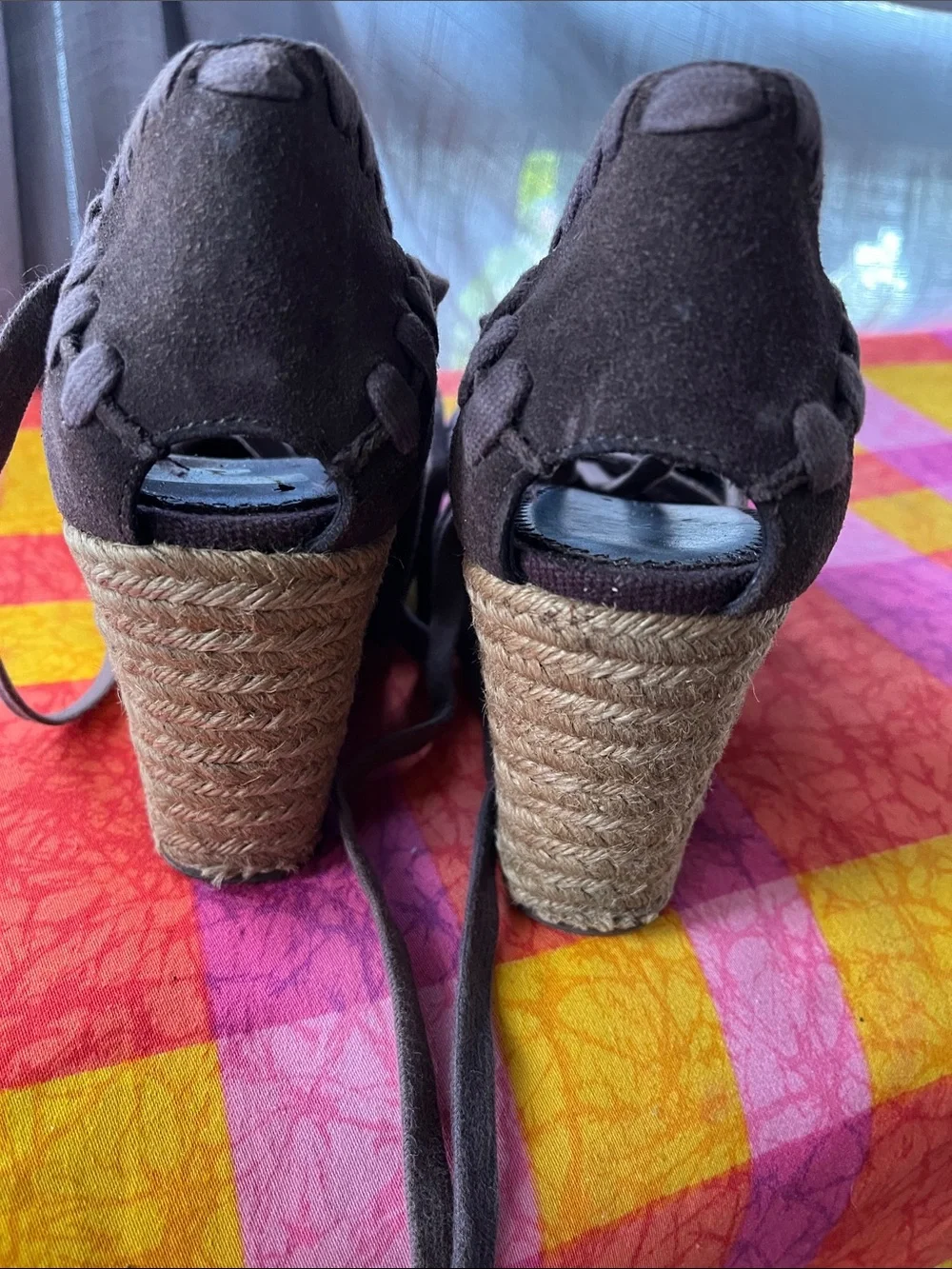 Women’s Brown Suede Espadrille Wedge Sandals with Ankle Tie